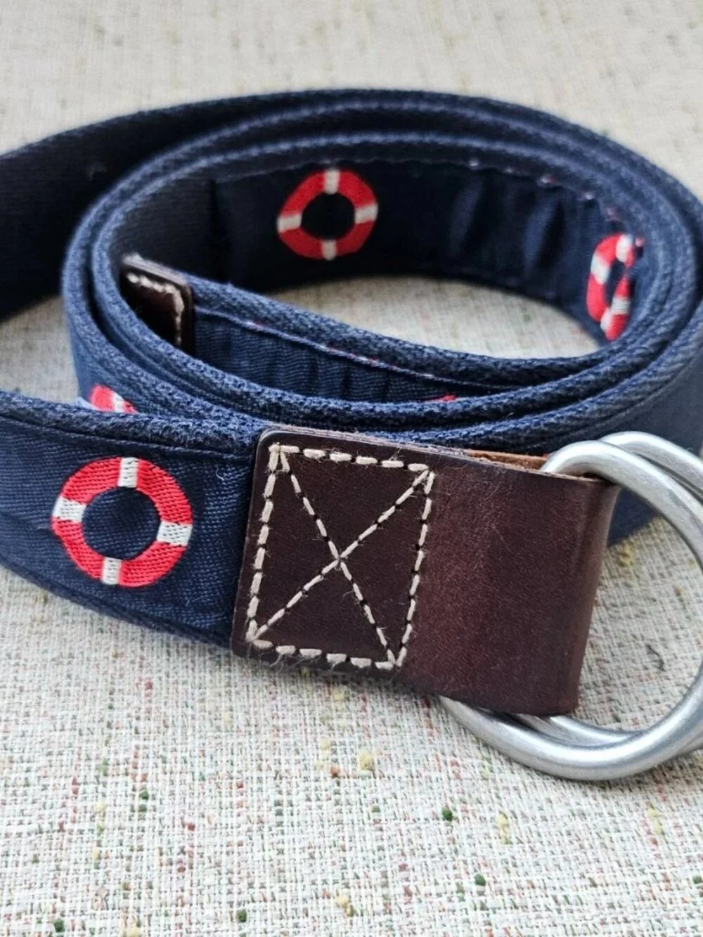 Daniel Cremieux Men Belt Blue Canvas Brown Leather Waistband Size 36 to 38 inche